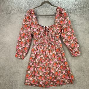 J. Crew NWT Women's Size 10 Pink Floral Dress Long Sleeves Elastic Waist Summer